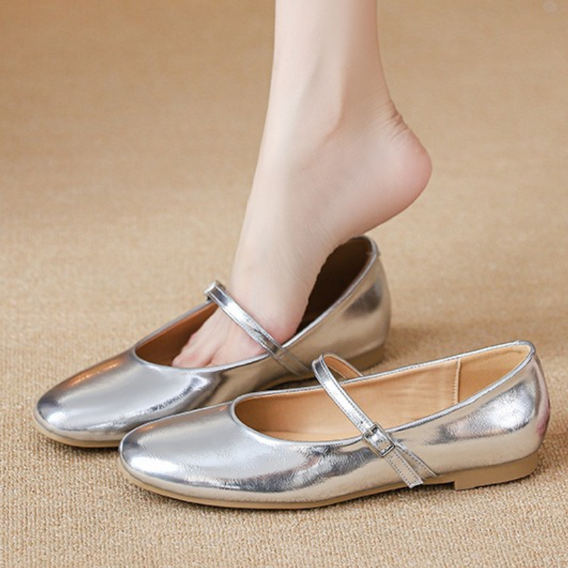 Women Shoes Size - Silberne Ballerinas Schuhe Damen Elegante Mary