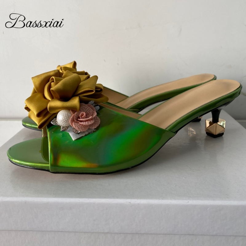 Women'S Shoes Kitten Heels - Kristall Dekor handgemachte Blumen Sandalen Frauen
