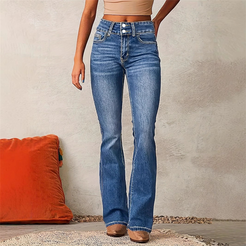 Women Shoes Jeans - 2025 Vintage Mittlere Taille Gewaschen Stretch