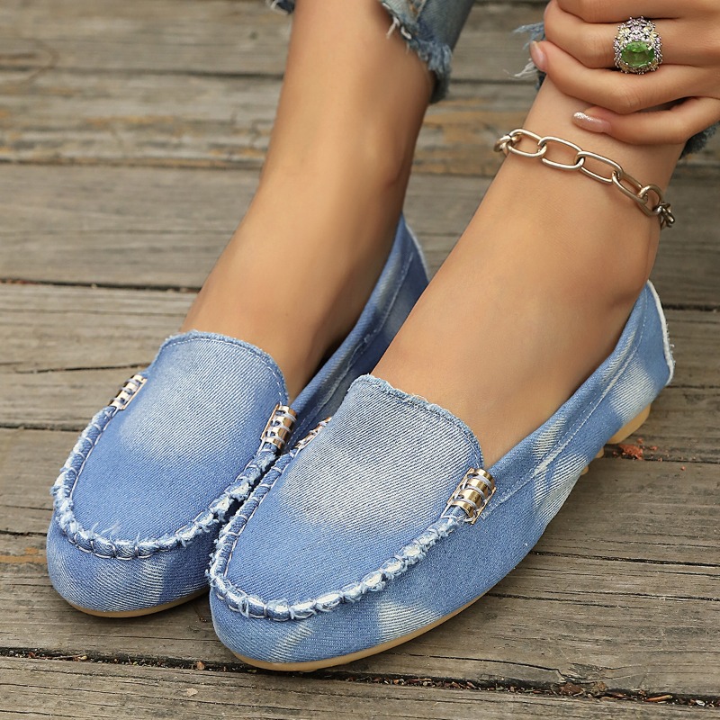 Women Shoes Loafers - Modische Hellblaue Denim-Mokassins Slip-On Flache Loafer