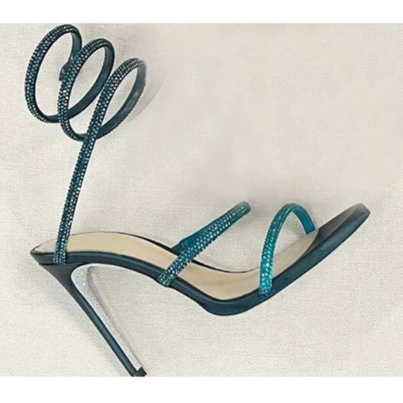 Rhinestone Sandal Women - Tinte grün blau Strass schlangenartige Riemen