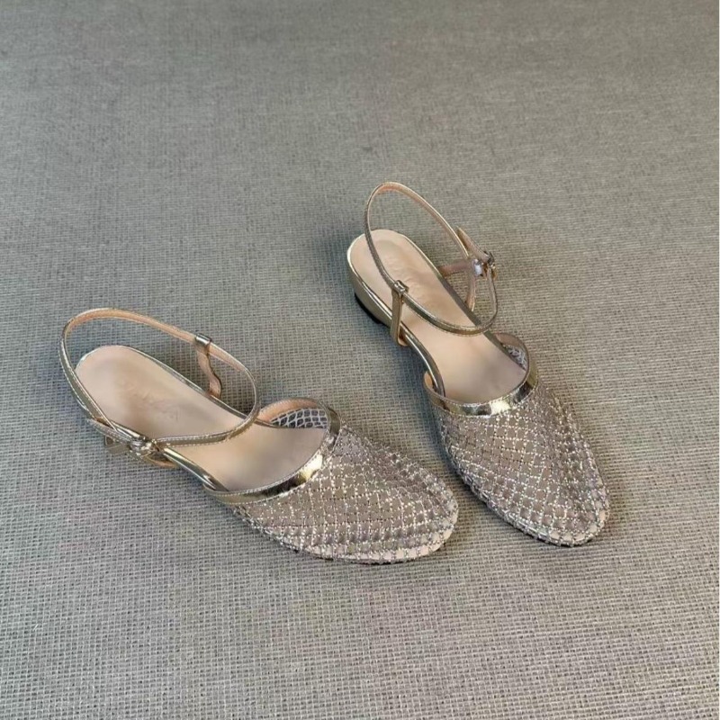Wedge Heeled Sneaker - Französische Strass-Sandalen mit hohlem Keilabsatz und