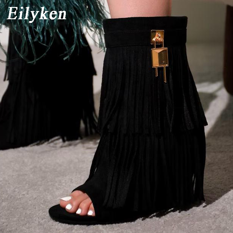 Wedge Heeled Sneaker - Eilyken Designer Fransen-Keilabsatz-Stiefel Sandalen Damen High