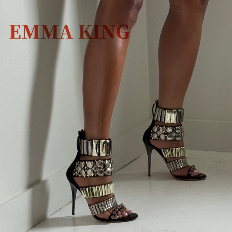 Schwarz verzierte Knöchelrieme – Rhinestone Sandal Women Bewertung und Preis