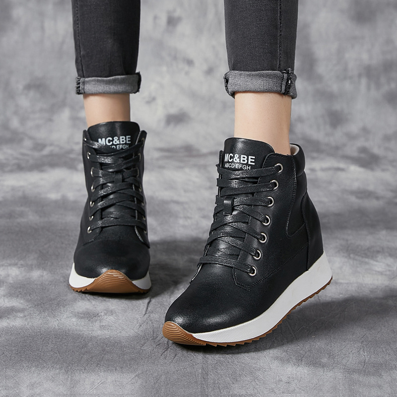 7CM Echtes Leder Frauen Ankle  – Wedge Heeled Sneaker Bewertung und Preis