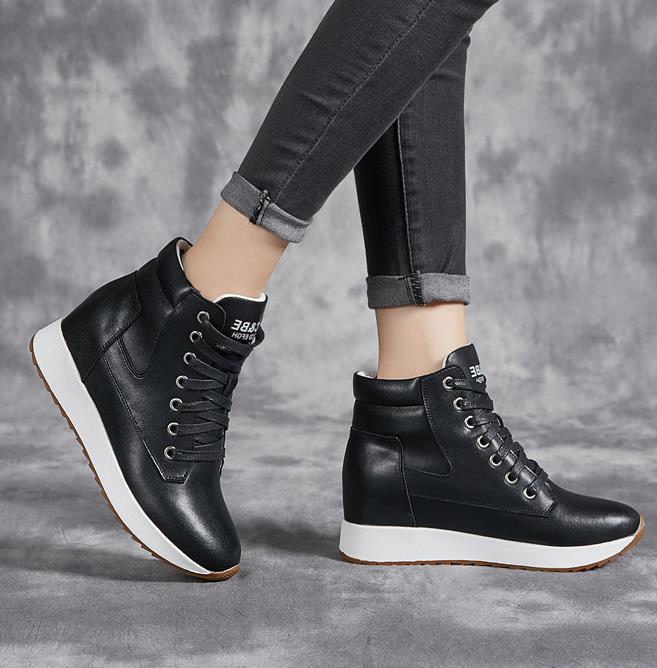 7CM Echtes Leder Frauen Ankle  – Wedge Heeled Sneaker Bewertung und Preis