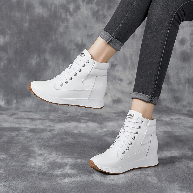 7CM Echtes Leder Frauen Ankle  – Wedge Heeled Sneaker Bewertung und Preis