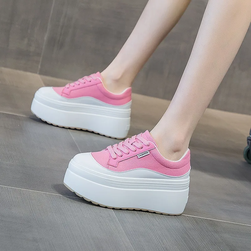 8cm Neue Leinwand Echtes Leder – Wedge Heeled Sneaker Bewertung und Preis