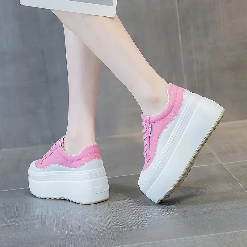 8cm Neue Leinwand Echtes Leder – Wedge Heeled Sneaker Bewertung und Preis