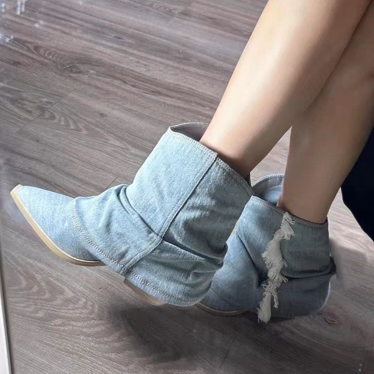 Plissee Denim Stiefeletten Fra – Women Shoes Jeans Bewertung und Preis