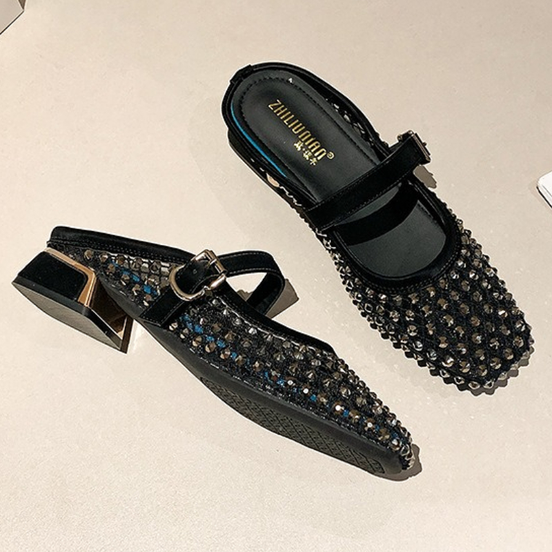 Mesh Strass Chunky Ferse Mault – Rhinestone Sandal Women Bewertung und Preis