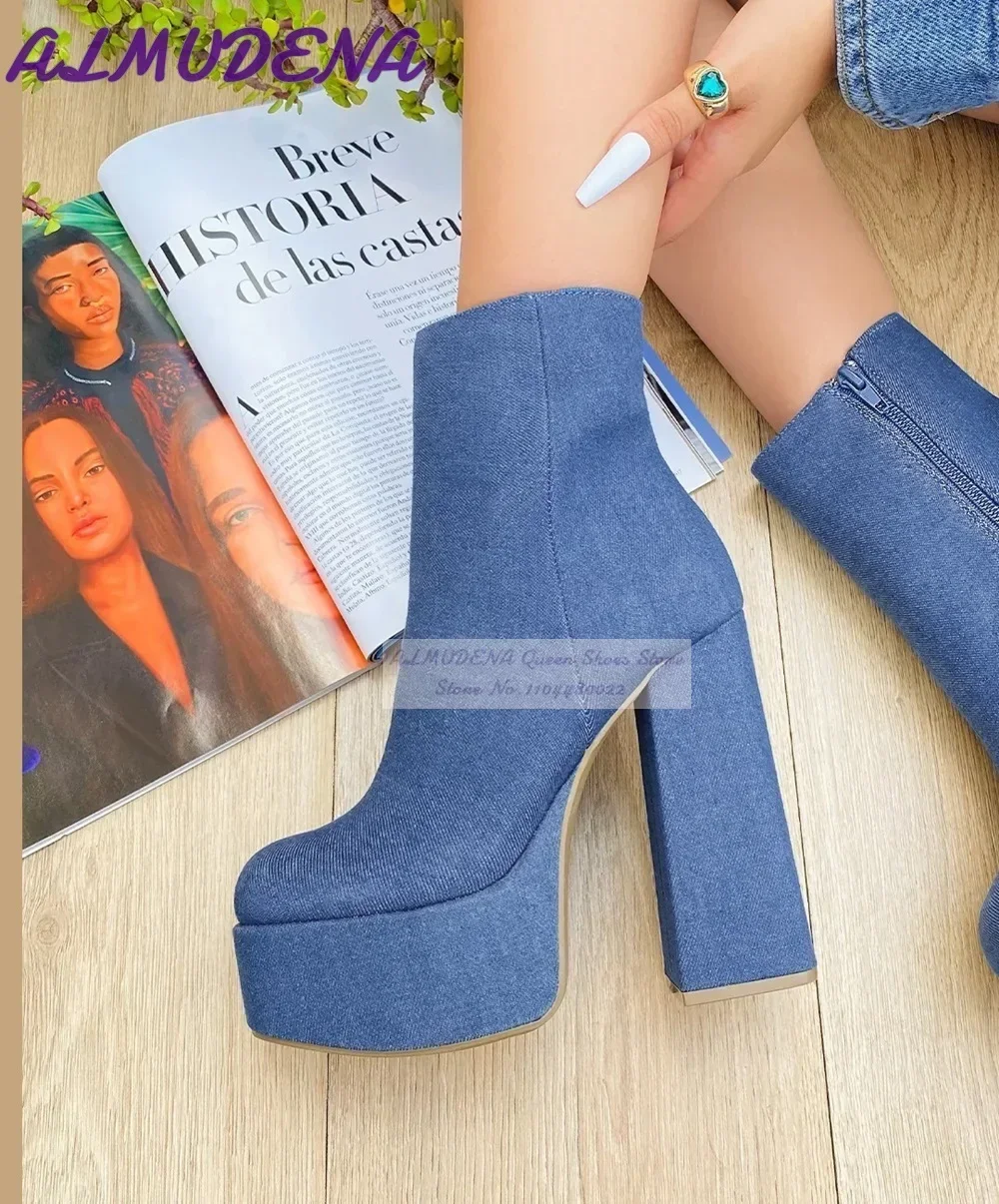 ALMUDENA Blue Denim Block Heel – Women Shoes Jeans Bewertung und Preis