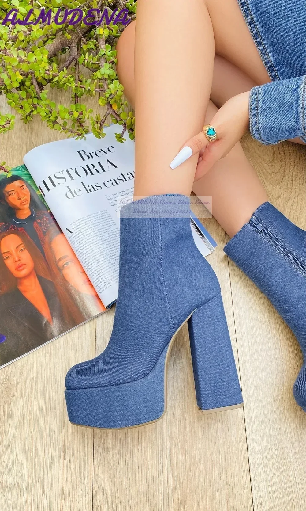 ALMUDENA Blue Denim Block Heel – Women Shoes Jeans Bewertung und Preis