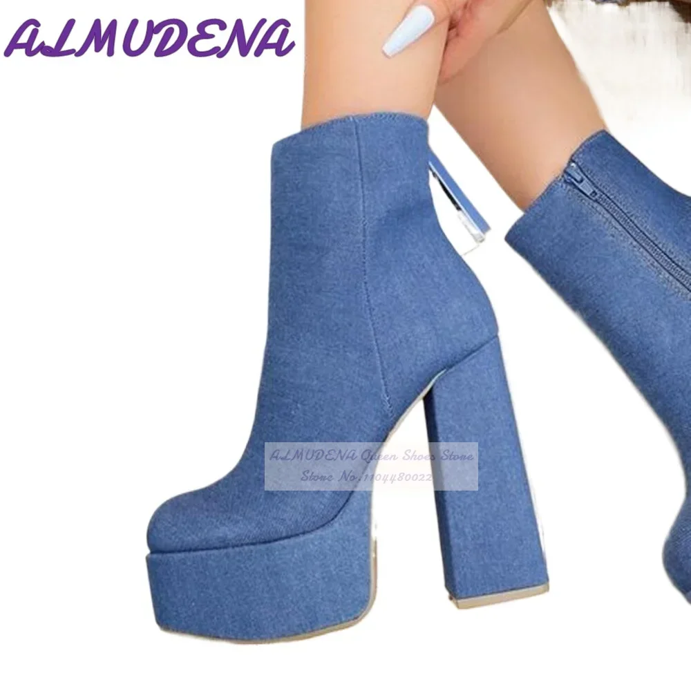 ALMUDENA Blue Denim Block Heel – Women Shoes Jeans Bewertung und Preis
