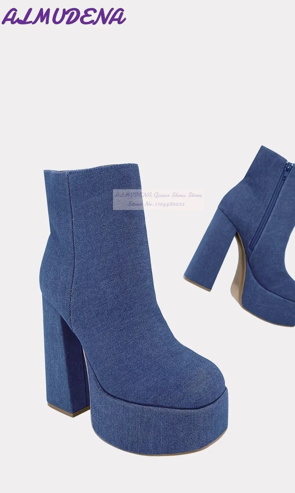 ALMUDENA Blue Denim Block Heel – Women Shoes Jeans Bewertung und Preis